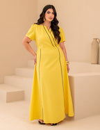 Vestido Longo Com Vivo Frente Amarelo