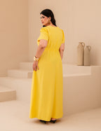 Vestido Longo Com Vivo Frente Amarelo