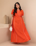Vestido Longo Com Vivo Frente Laranja