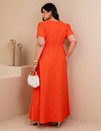 Vestido Longo Com Vivo Frente Laranja